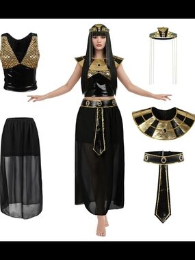 Egyptian Queen Costume, Black and Gold Goddess Dress, Women's Cleopatra Outfit
